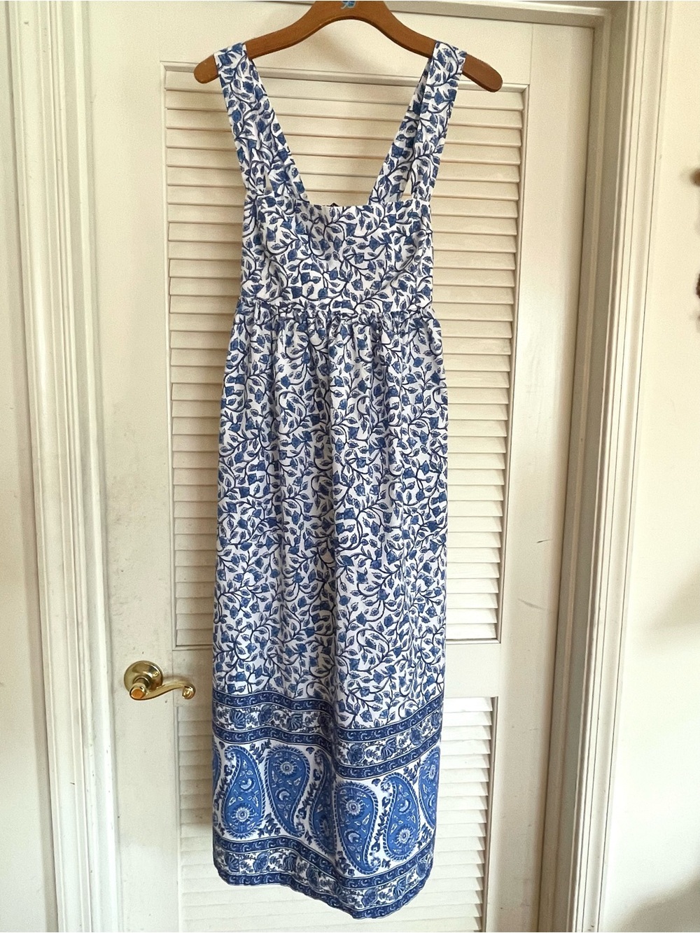 J. Crew Square Neck Blue & White Floral Midi Dress with Bandana Print/EUC Size 4 - Picture 3 of 6